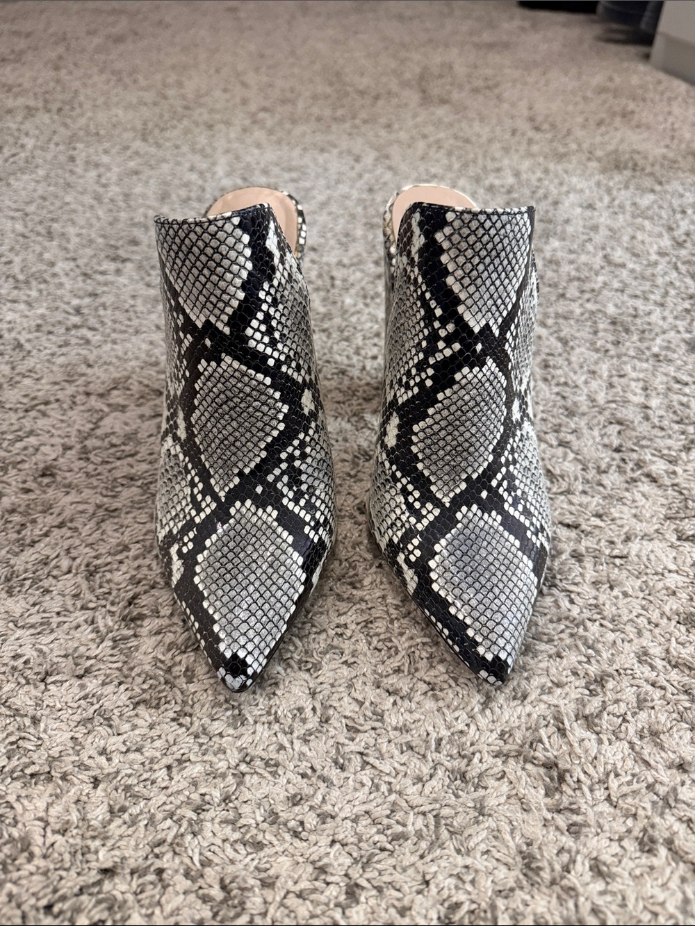 Aldo Black & White Snake-Print Pointed Mules